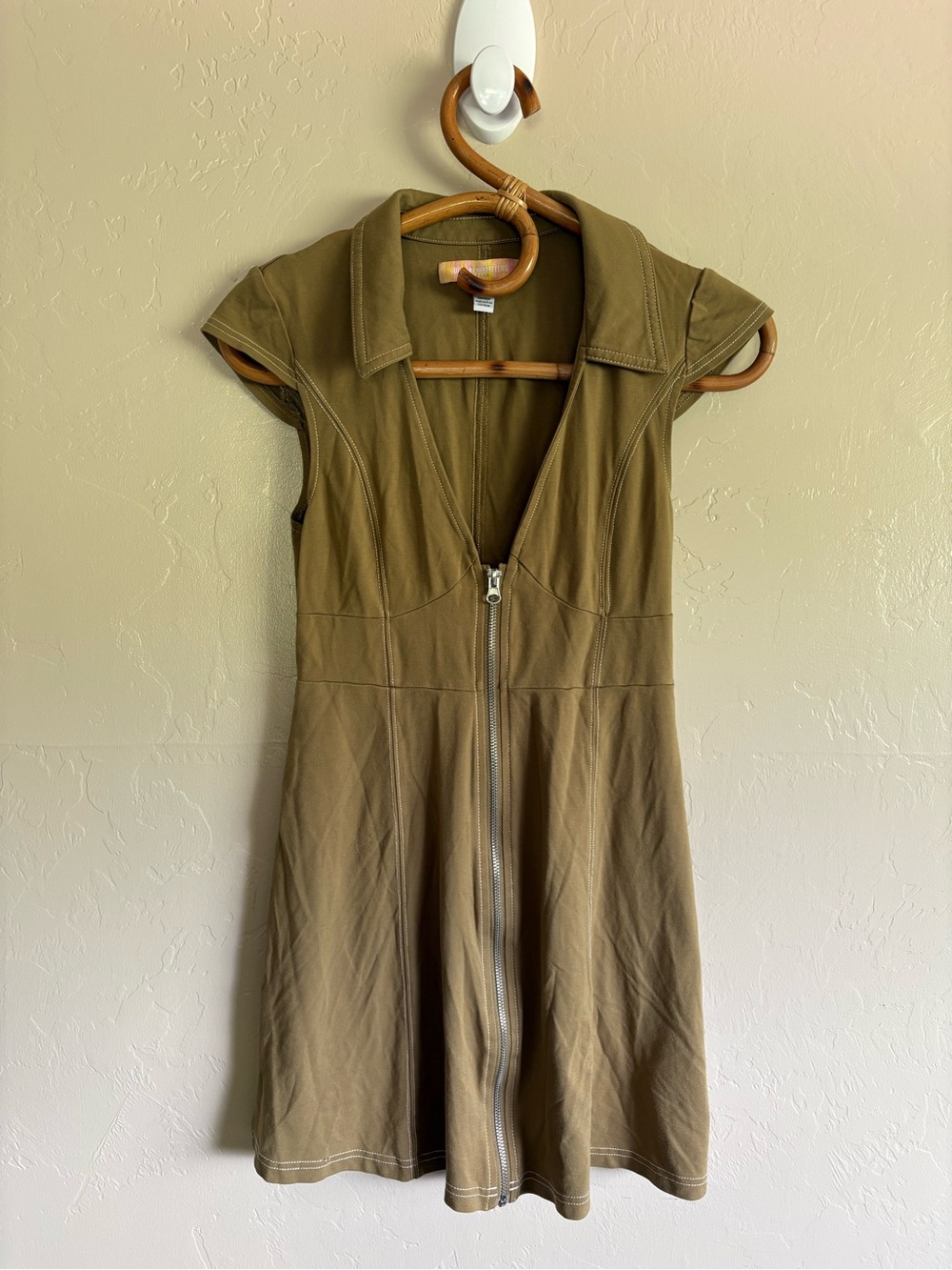 Urban Outfitters Amal Collared Zip Front V-Neck Short Cap Sleeve Mini Dress S